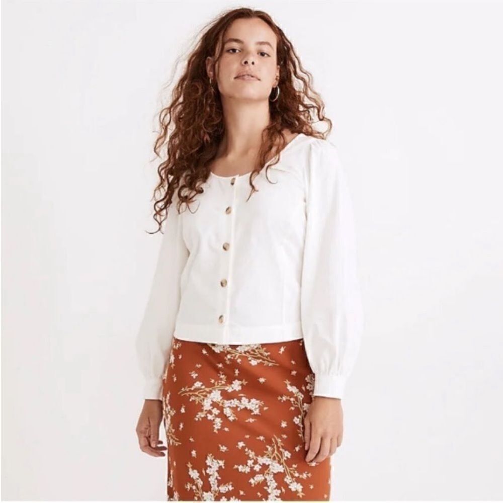 Madewell Corduroy Shirred Sleeve Button Front Top